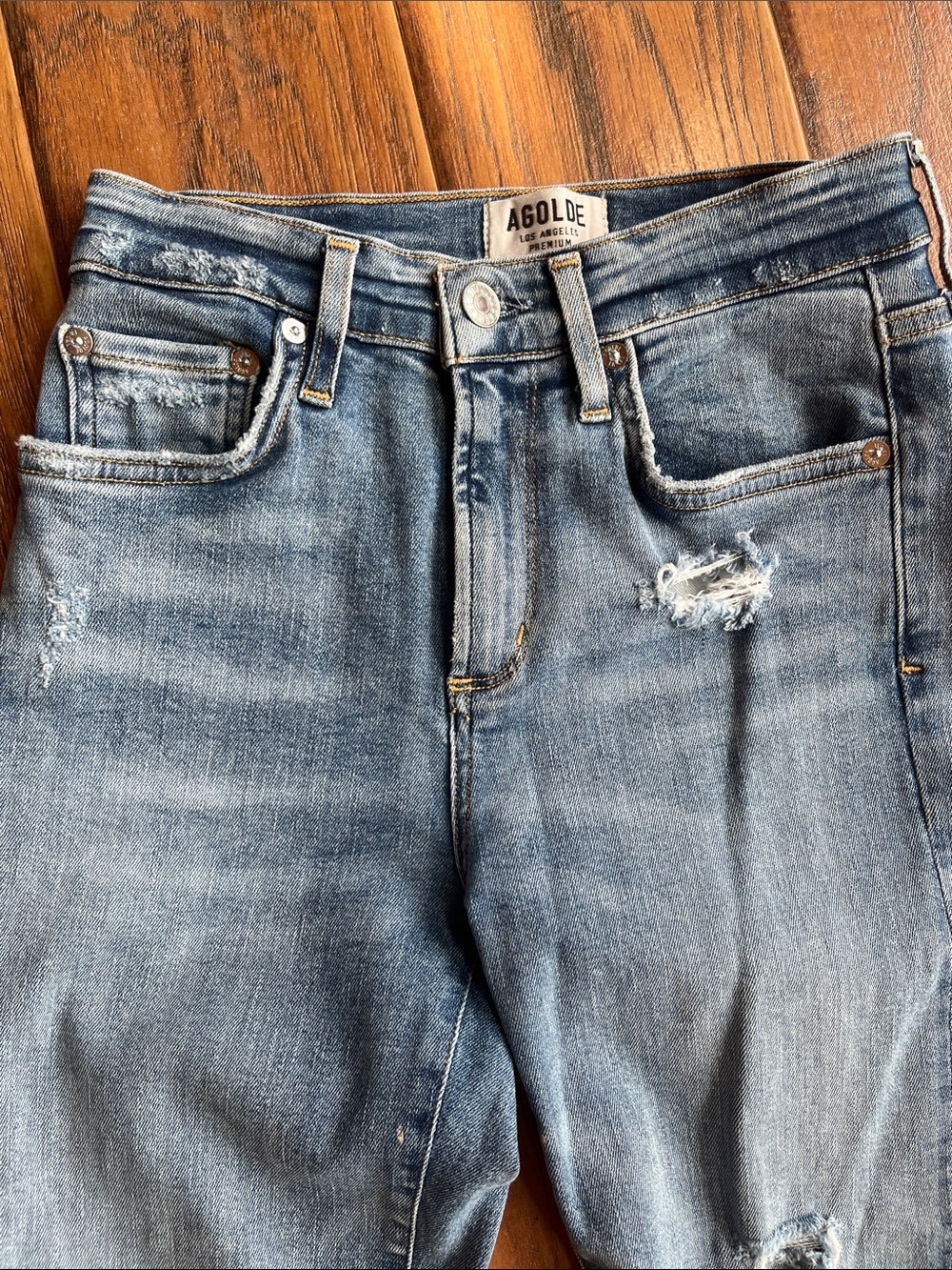 Agolde Light Blue Distressed Skinny Jeans - Size 25 - Picture 4 of 8